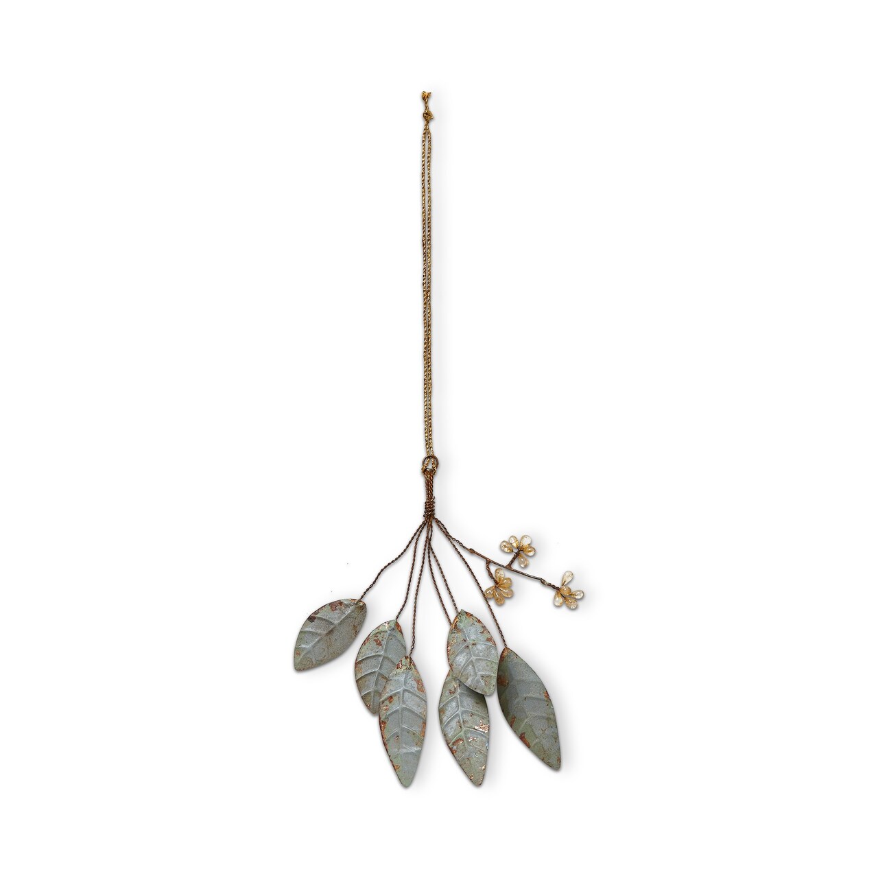 Metal Leaf Sprig Tree Ornaments - Holiday Decor for Fall Harvest - Green Multi Iron - 5.9" Height - Dust Clean